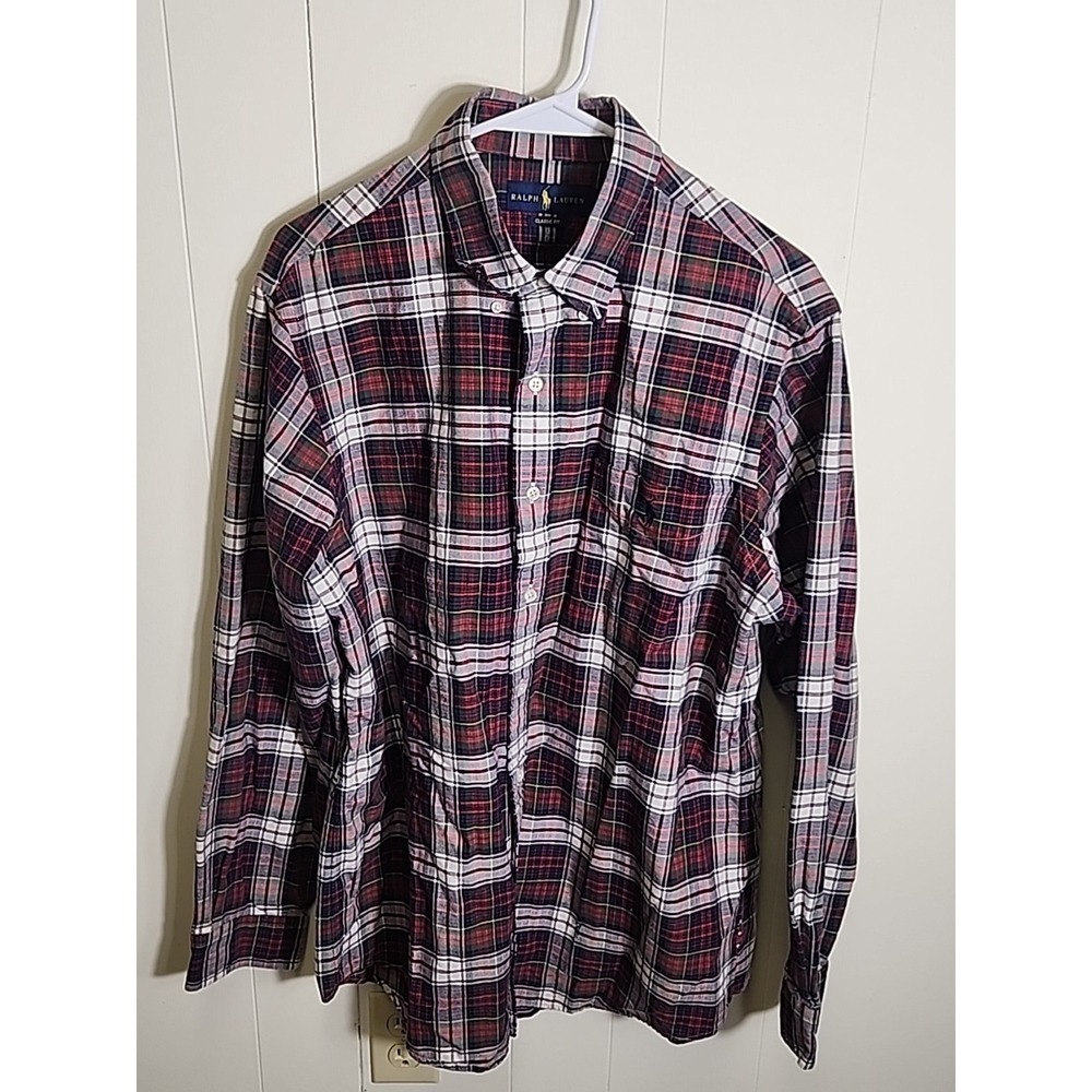 Polo Ralph Lauren Classic Fit Long‎ Sleeve Shirt Blue Red Plaid Large